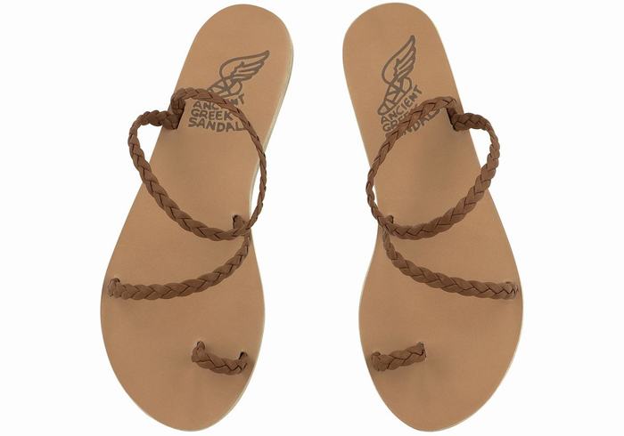 Sandale Împletite Ancient Greek Sandals Eleftheria Leather Dama Ciocolata | YBM7435UD