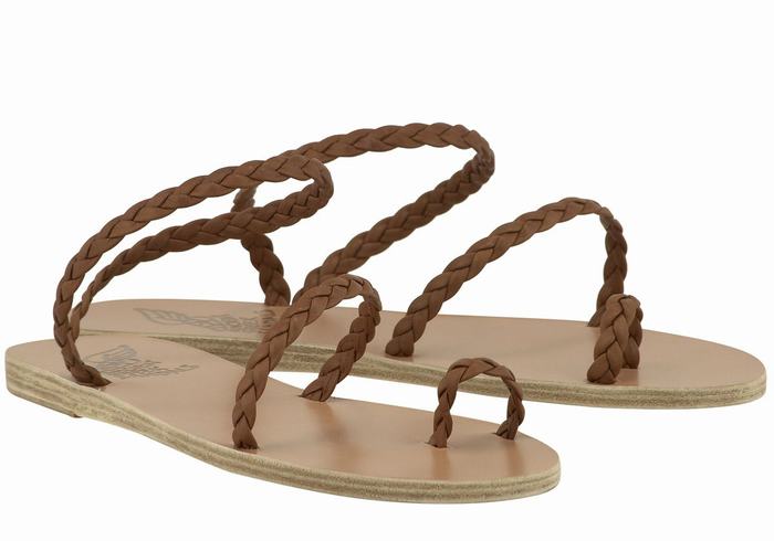 Sandale Împletite Ancient Greek Sandals Eleftheria Leather Dama Ciocolata | YBM7435UD