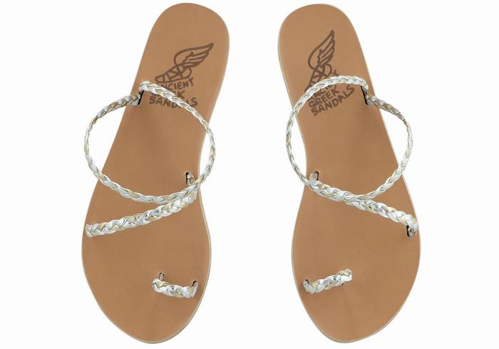 Sandale Împletite Ancient Greek Sandals Eleftheria Leather Dama Argintii Aurii Albi | ANE3651VS