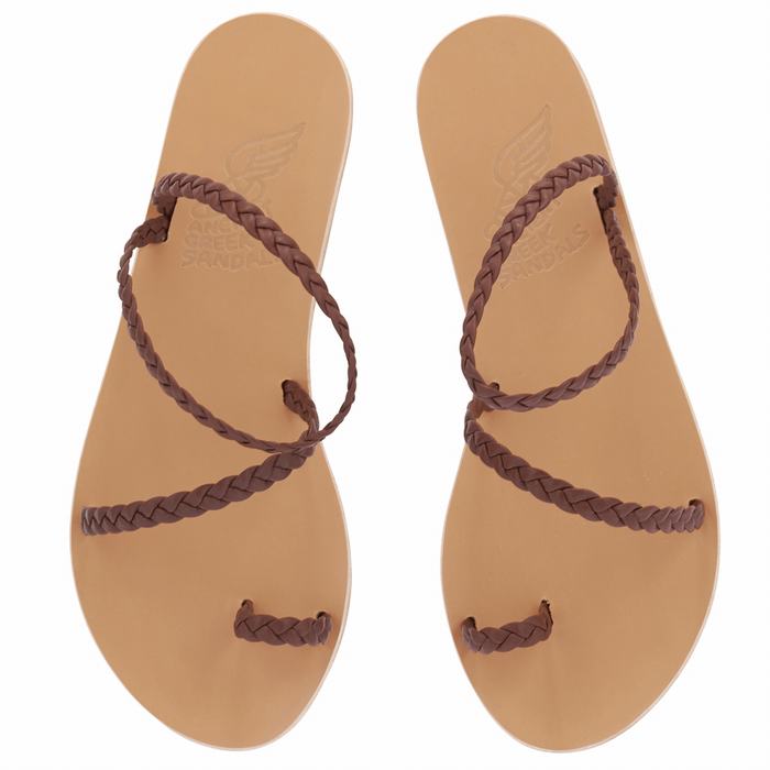 Sandale Împletite Ancient Greek Sandals Eleftheria Leather Dama Cafe | YLX9386RT