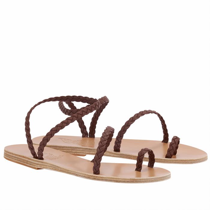 Sandale Împletite Ancient Greek Sandals Eleftheria Leather Dama Cafe | YLX9386RT