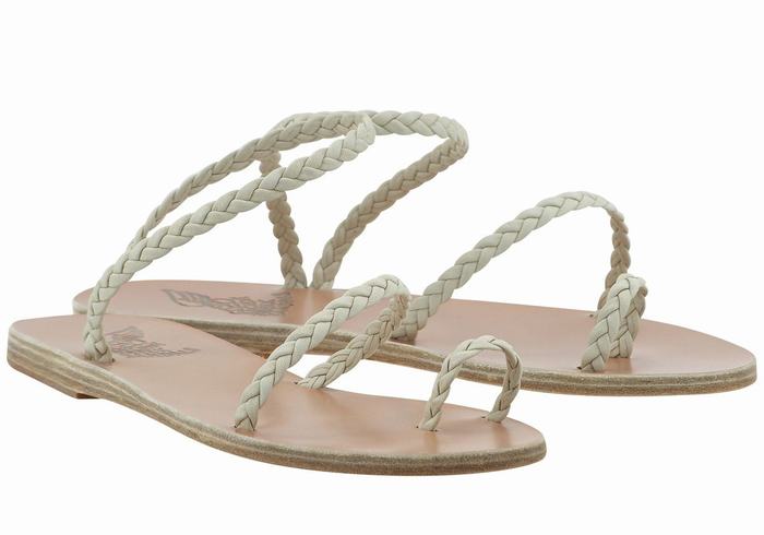 Sandale Împletite Ancient Greek Sandals Eleftheria Leather Dama Albi | LVF6873YS