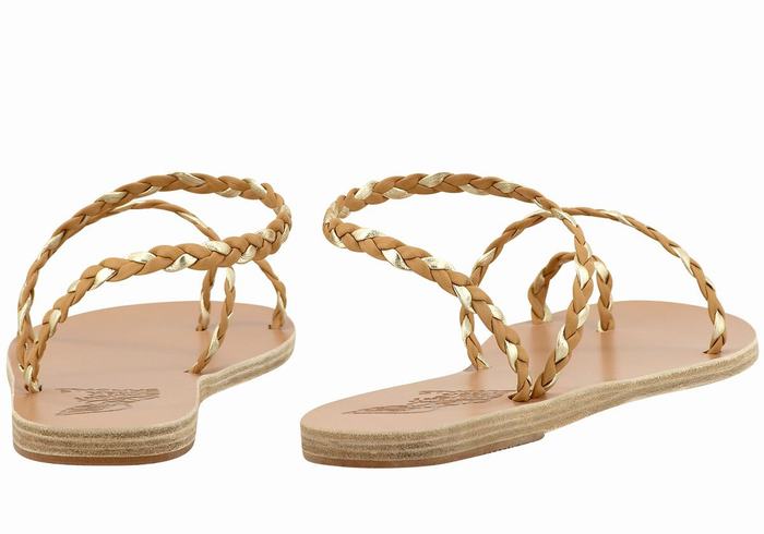 Sandale Împletite Ancient Greek Sandals Eleftheria Leather Dama Bej Aurii Albi | MVJ6526DV