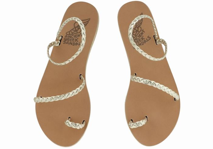 Sandale Împletite Ancient Greek Sandals Eleftheria Leather Dama Aurii Albi | TBZ7736MB