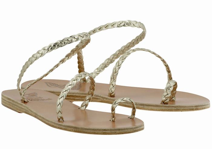 Sandale Împletite Ancient Greek Sandals Eleftheria Leather Dama Aurii Albi | TBZ7736MB