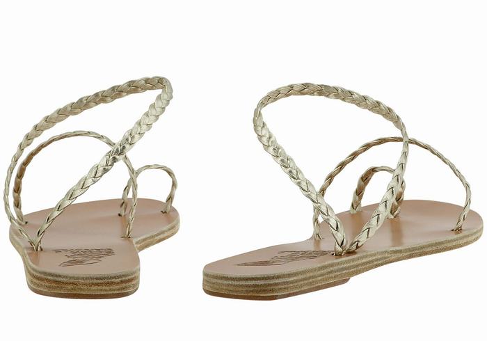 Sandale Împletite Ancient Greek Sandals Eleftheria Leather Dama Aurii Albi | TBZ7736MB