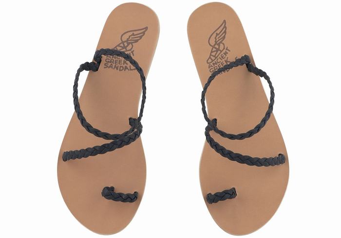 Sandale Împletite Ancient Greek Sandals Eleftheria Leather Dama Albastri Inchis | MUQ3634AP