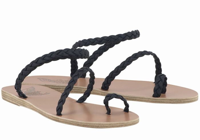 Sandale Împletite Ancient Greek Sandals Eleftheria Leather Dama Albastri Inchis | MUQ3634AP