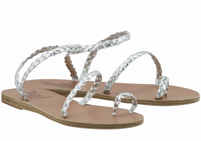 Sandale Împletite Ancient Greek Sandals Eleftheria Leather Dama Argintii | VZU7248WI