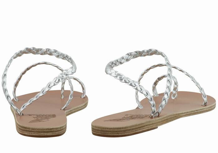 Sandale Împletite Ancient Greek Sandals Eleftheria Leather Dama Argintii | VZU7248WI