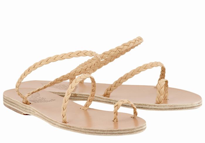 Sandale Împletite Ancient Greek Sandals Eleftheria Leather Dama Bej | QAJ9084IS