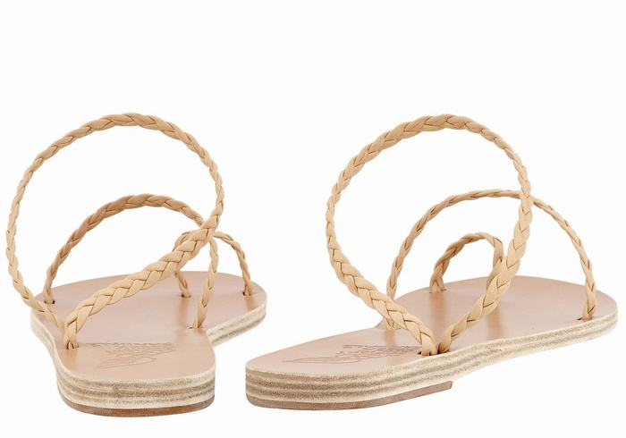 Sandale Împletite Ancient Greek Sandals Eleftheria Leather Dama Bej | QAJ9084IS