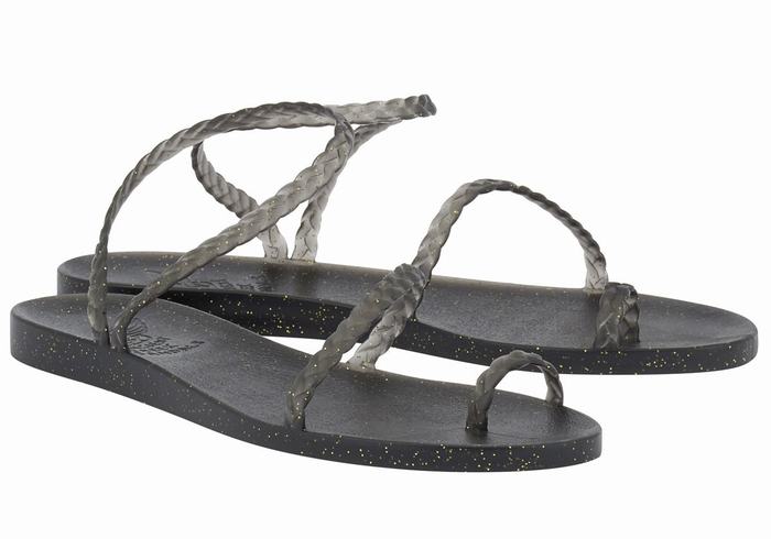 Sandale Împletite Ancient Greek Sandals Eleftheria Dama Negrii Aurii | MIO489BV