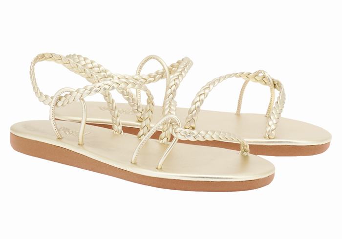 Sandale Împletite Ancient Greek Sandals Maya Dama Aurii Albi | QOS4047LB